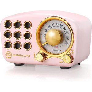Retro Bluetooth Speaker, Vintage Radio-Greadio FM Radio with Old Fashioned, Pink